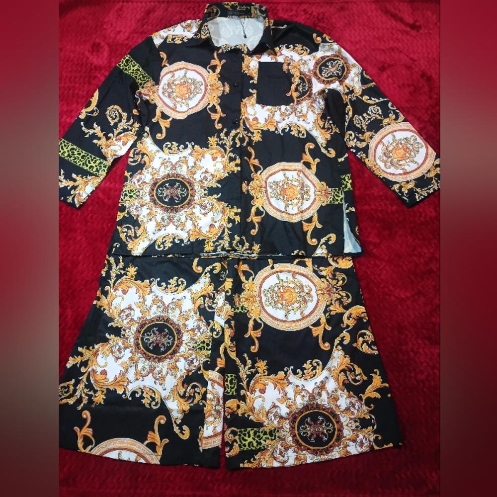 Zanzea Women Black and Gold Set Bottoms Long Sleeve Top .(Excellent Condition)